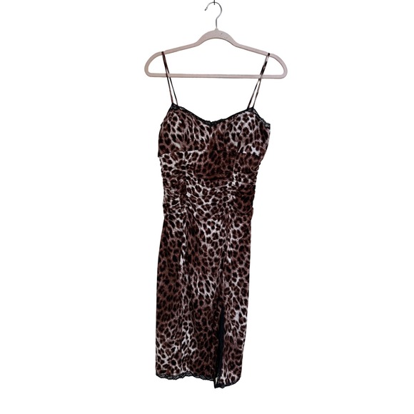 Boston Proper Dresses & Skirts - Boston Proper Animal Lace Slip Dress Ruched‎ Strappy Midi Brown Black Size 6